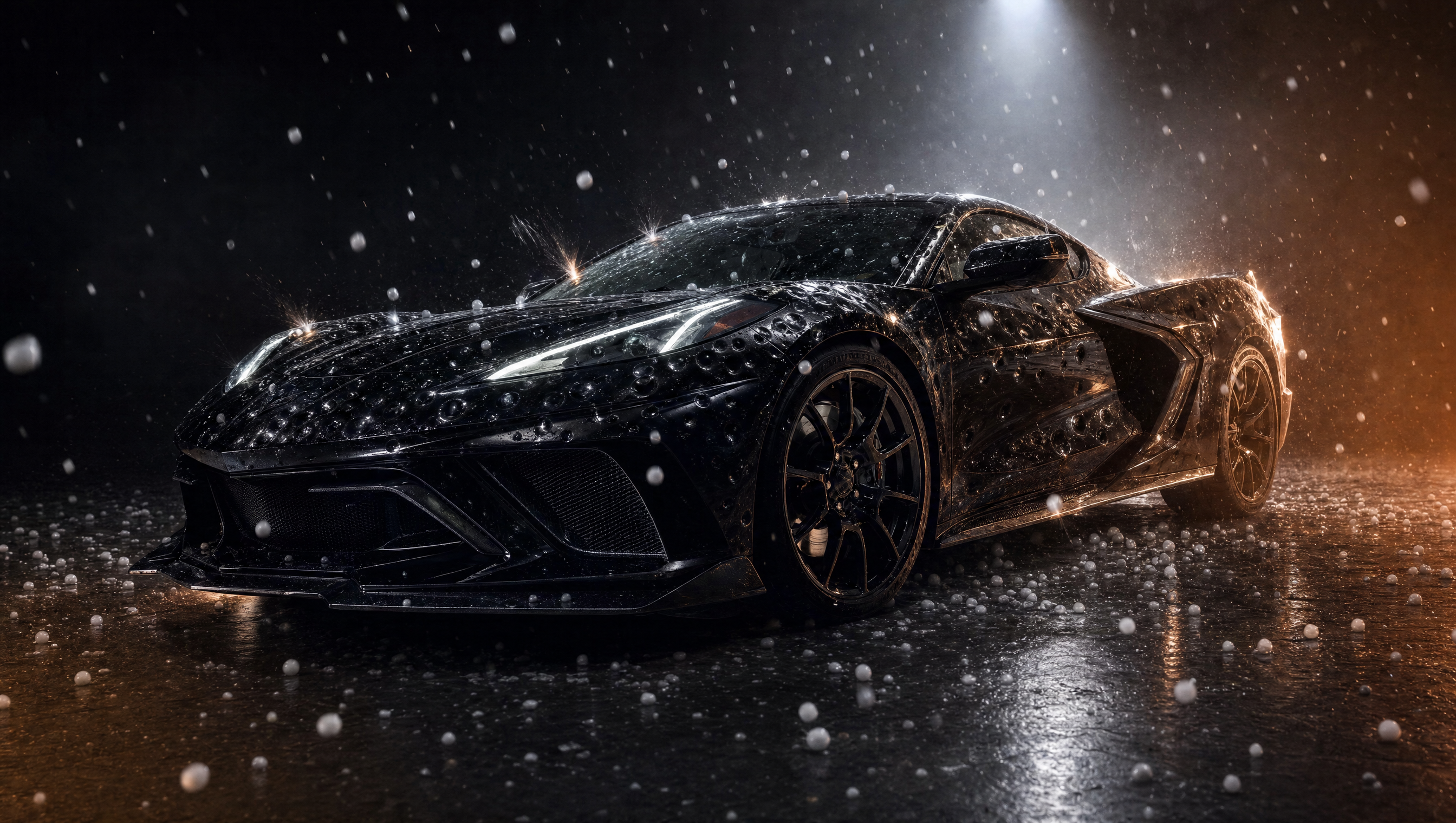 Corvette in hailstorm before repair